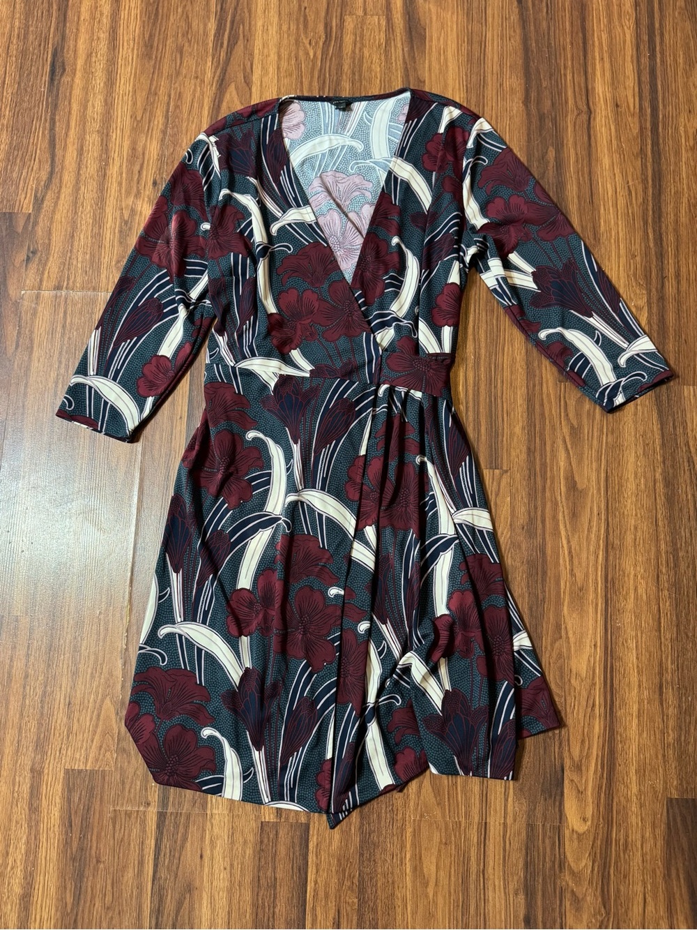 Ann Taylor Floral Long Sleeve Wrap Midi Dress Size 14